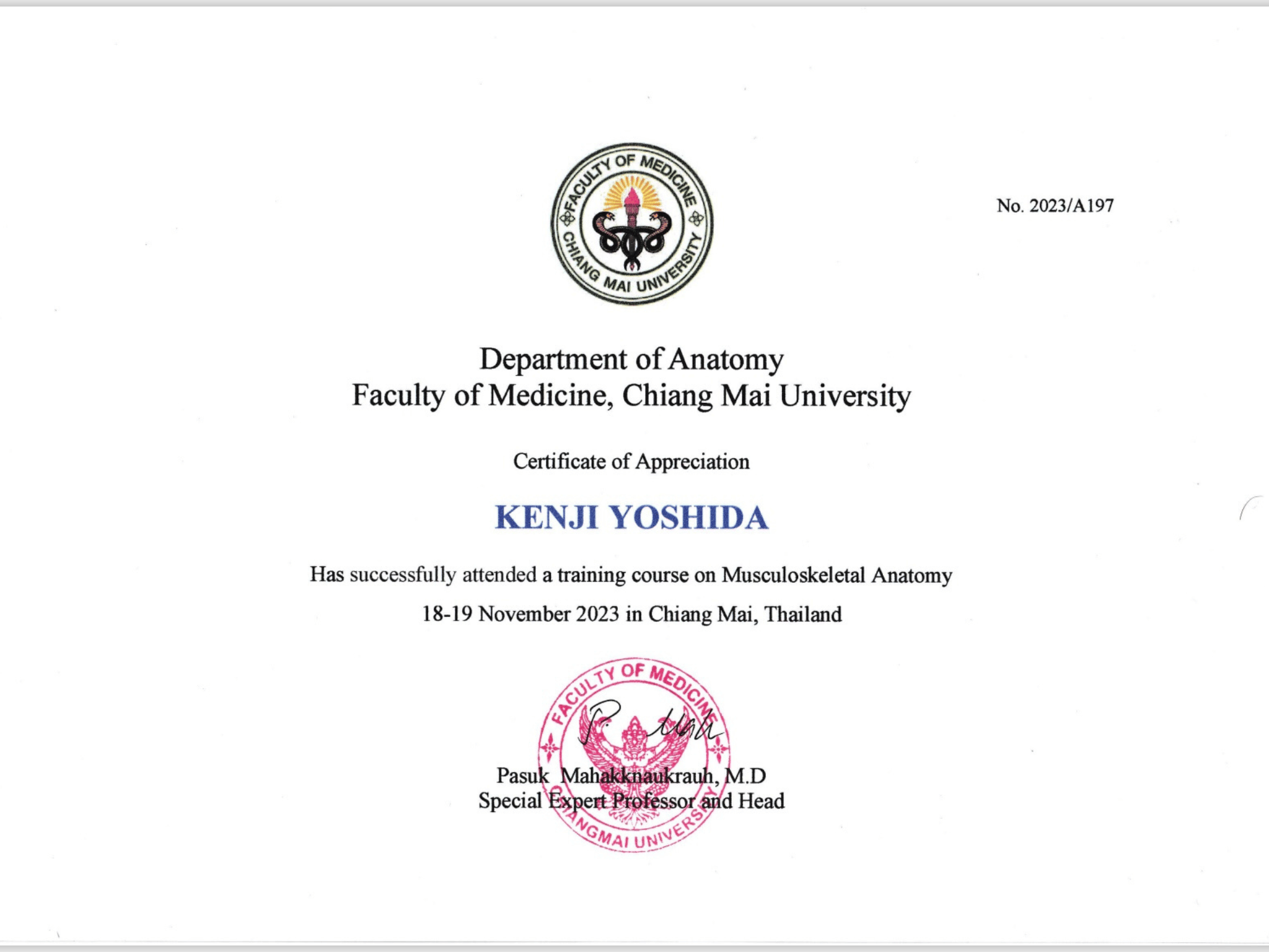 チェンマイ大学 人体解剖実習